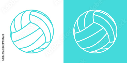 A set of two options for simple icons, contour, volleyball ball. On a white and blue background. 10 eps