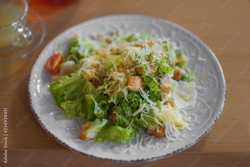 Caesar salad on the table