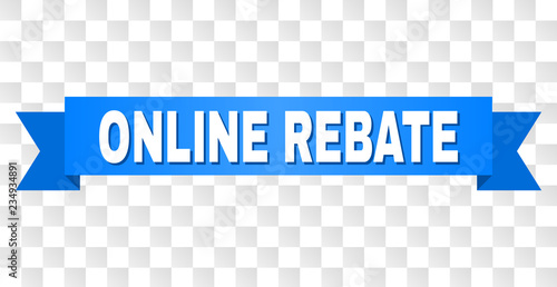 ONLINE REBATE text on a ribbon. Designed with white caption and blue stripe. Vector banner with ONLINE REBATE tag on a transparent background.