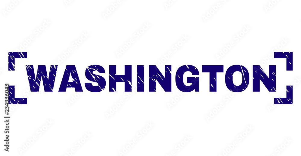 WASHINGTON text seal print with distress texture. Text label is placed inside corners. Blue vector rubber print of WASHINGTON with grunge texture. WASHINGTON text seal print with distress texture. Text label is placed inside corners. Blue vector rubber print of WASHINGTON with grunge texture.