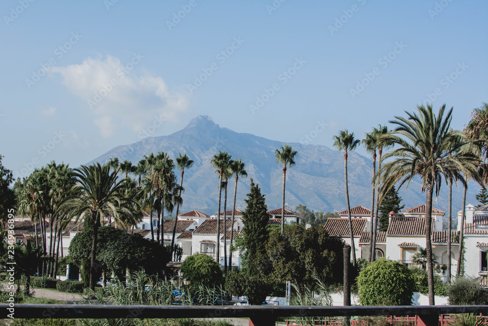 The panoramic view of the coast of Marbella's Golden Mile. Marbella. Andalusia. Costa del Sol.. sapin