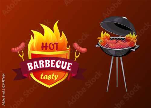 Hot Barbecue Party Sausages Vector Illustration
