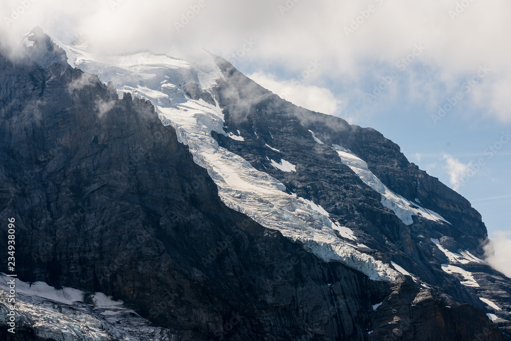 Close up view on Eiger glacier gletcherAlpine view on a clear summer day in Swiss Alps mountains