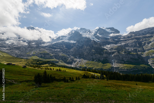 Alpine view on a clear summer day in Swiss Alps mountains