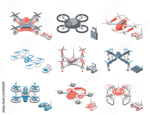 Drone Flying Items Icons Set Vector Illustration