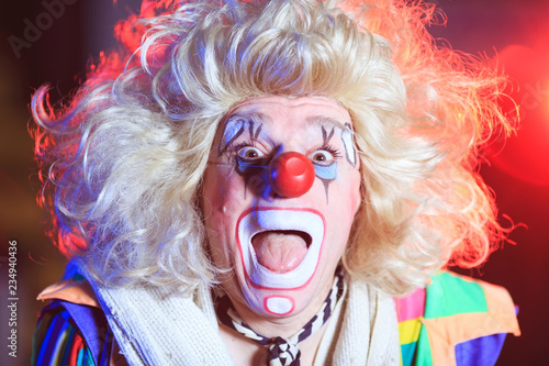 Portrait of a Clown in the circus arena.