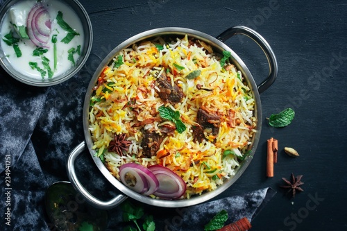 Homemade Beef Biryani with yogurt dip