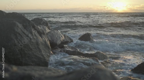 waves splashing on a rocky shoreline