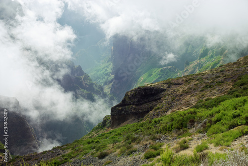 View down from mountain peak. Pico do Arieiro on Portuguese island of Madeira