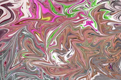 Liquify Abstract Pattern With Pink  Brown  Green  Grey And Yellow Graphics Color Art Form. Digital Background With Liquifying Flow.