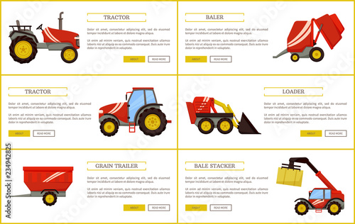 Grain Trailer Baler Posters Vector Illustration