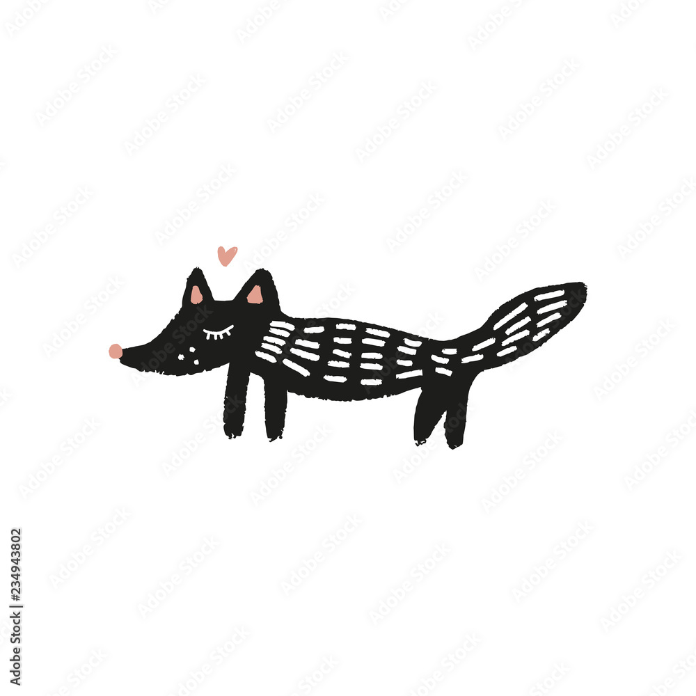 Fototapeta premium Vector cute hand drawn doodle black fox. Scandinavian style