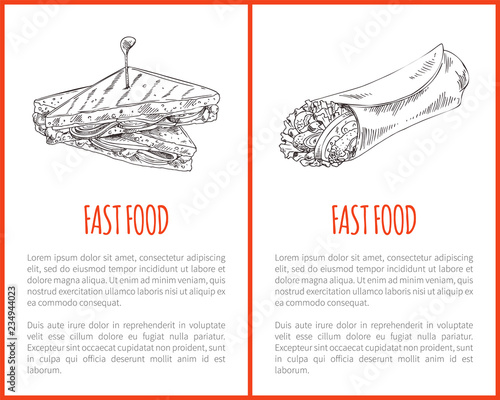 Junkfood Poster with Triangle Sandwich and Burrito