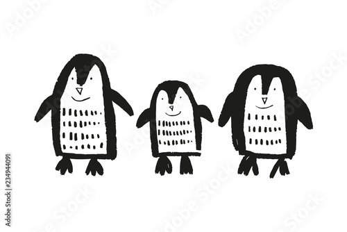 Cute nursery hand drawn little penguins, baby animal print