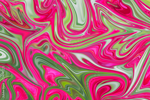 Fototapeta Naklejka Na Ścianę i Meble -  Liquify Abstract Pattern With DeepPink, Green And Pink Graphics Color Art Form. Digital Background With Liquifying Flow.