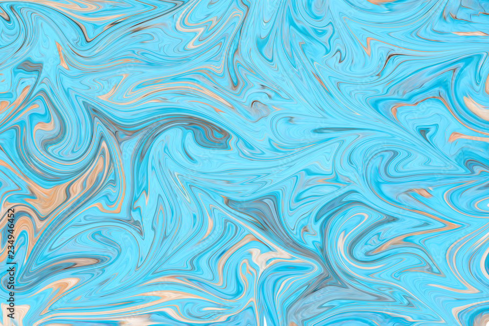 Liquify Abstract Pattern With Cyan And brown Graphics Color Art Form. Digital Background With Liquifying Flow.