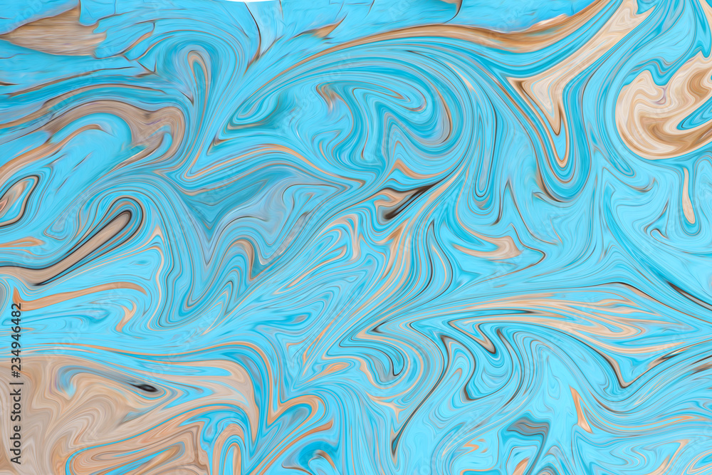 Liquify Abstract Pattern With Cyan And brown Graphics Color Art Form. Digital Background With Liquifying Flow.