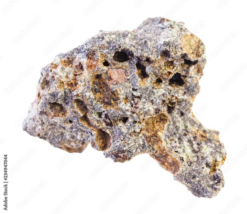 raw basalt stone on white background