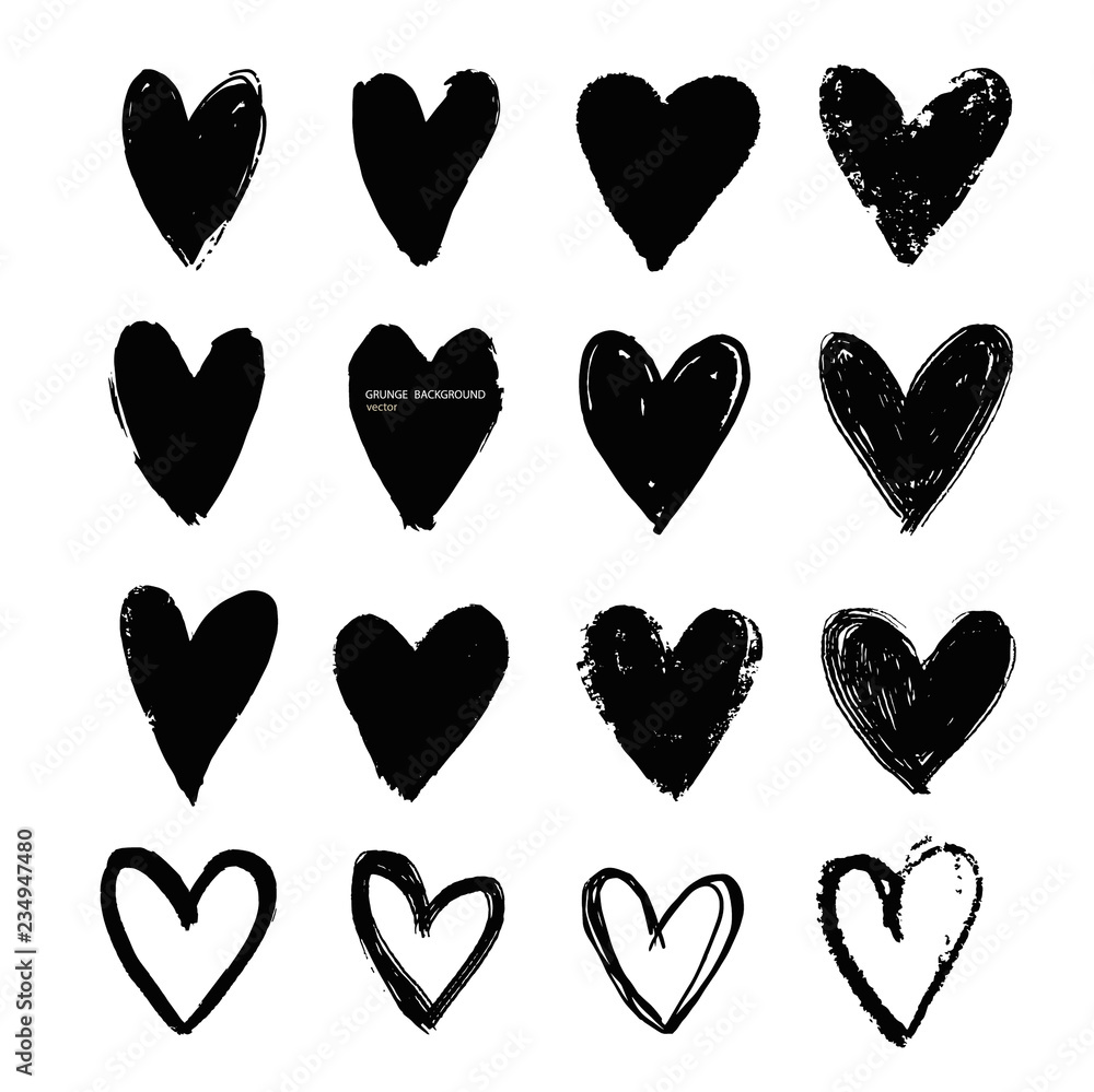 Grunge vector abstract hand - painted hearts. Set of black brush stroke and texture. Underline and border. Grunge vector abstract hand - painted hearts. Set of black brush stroke and texture. Underline and border.
