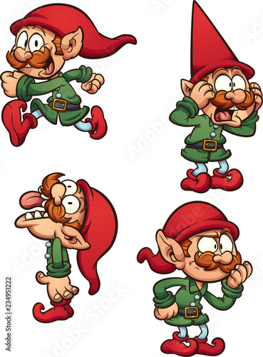 Cartoon Christmas elf with different expressions. Vector clip art illustration with simple gradients. Each on a separate layer.