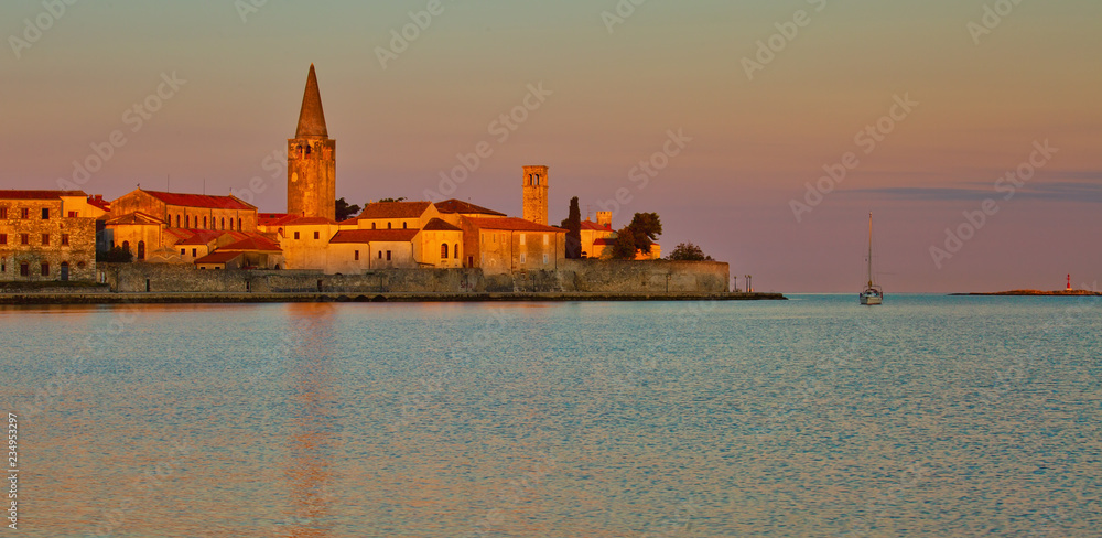 View to Porec old town, famous tourist destination in Croatia in the morning sun