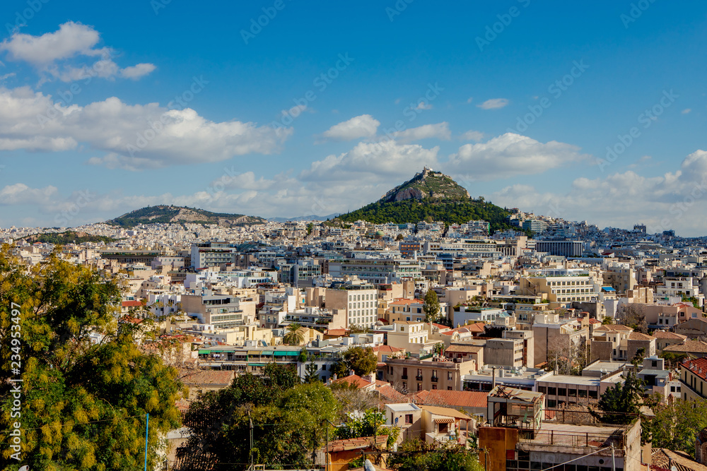 Athens city view with Lycabettus hill
