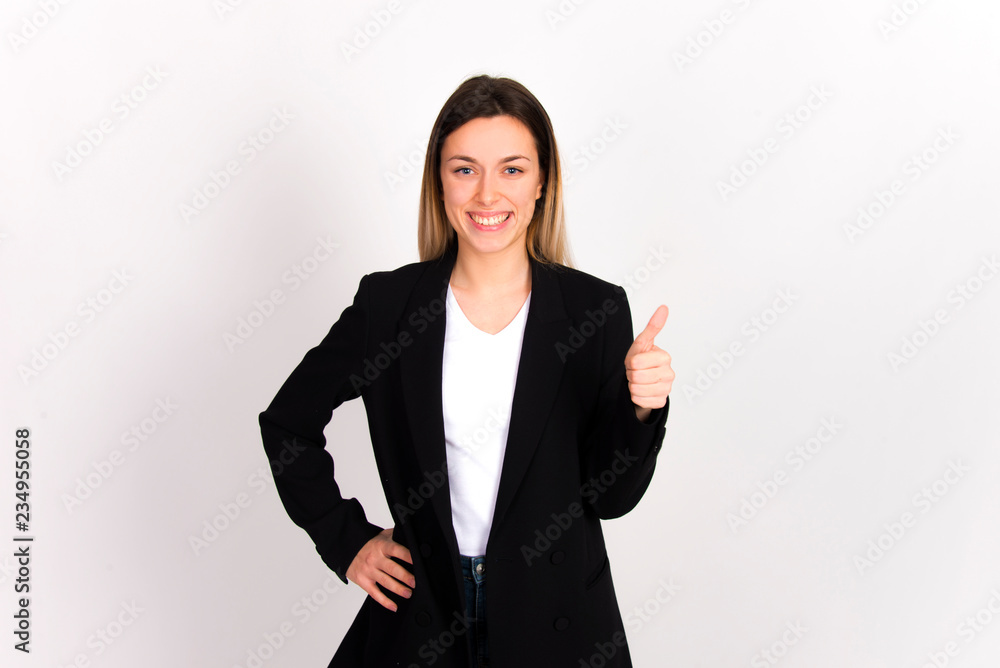 woman with thumb up body language sign woman with thumb up body language sign
