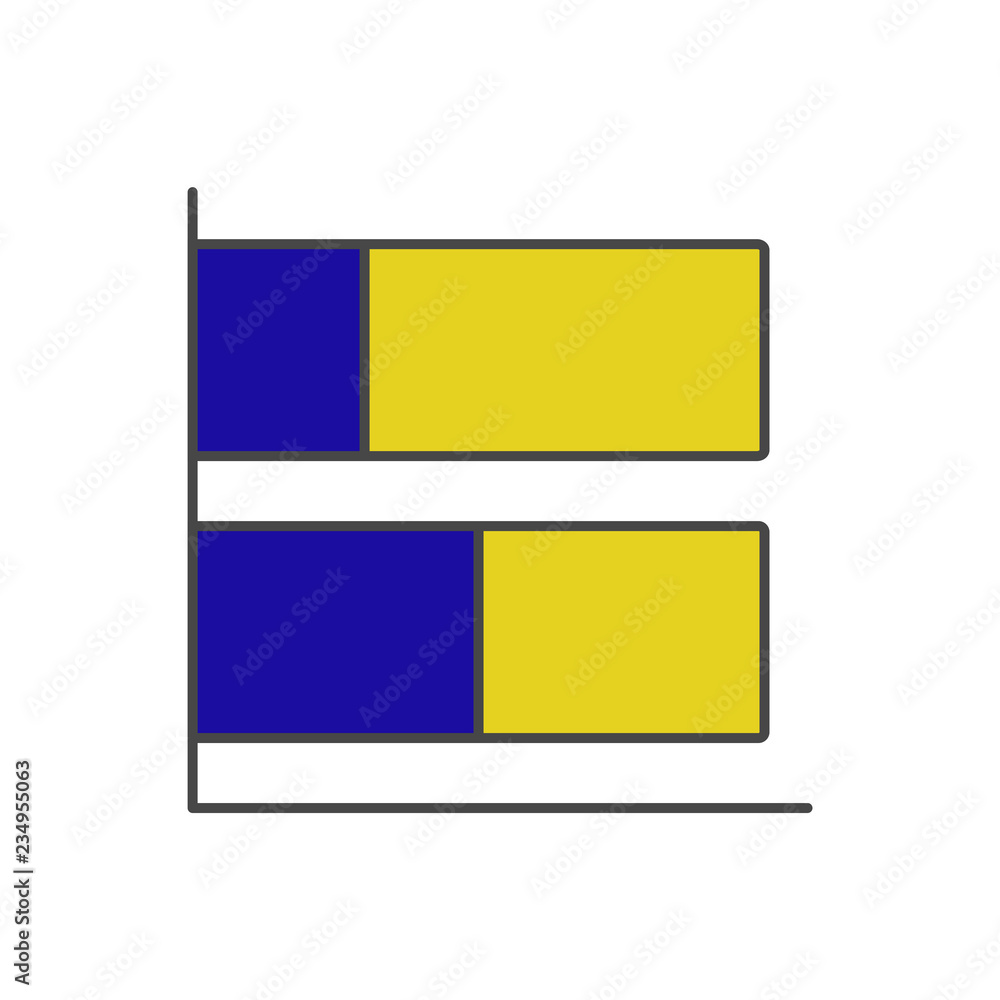 Vector 100% stacked bar chart icon with blue and yellow segments Vector 100% stacked bar chart icon with blue and yellow segments