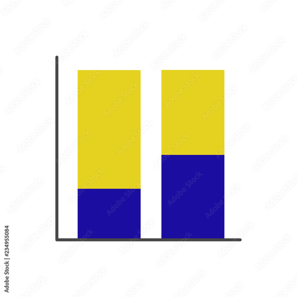 Fototapeta premium Vector 100% stacked column chart icon with blue and yellow segments