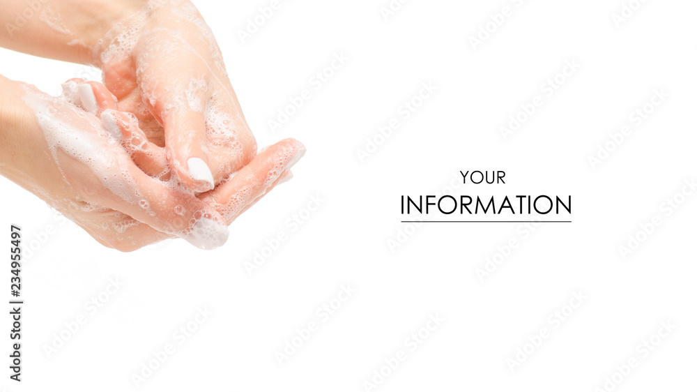 Fototapeta premium Soapy hands foam pattern on white background isolation