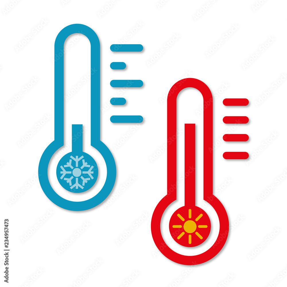 kleine Thermometersammlung mit Schneeflocke und Sonne kleine Thermometersammlung mit Schneeflocke und Sonne