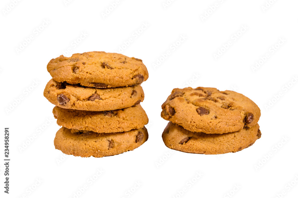 Fresh chocolate chip cookies isolated on white background Fresh chocolate chip cookies isolated on white background
