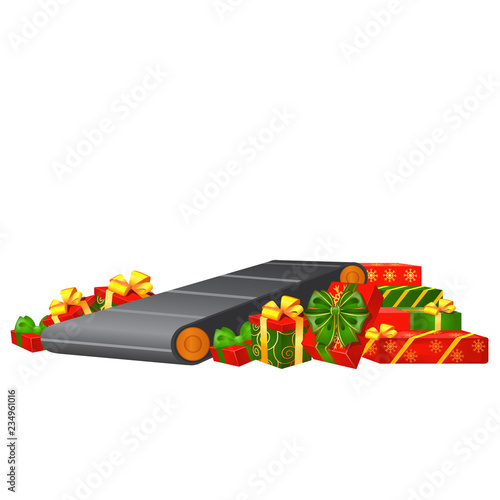 Belt conveyor isolated on a white background. Vector cartoon close-up illustration.