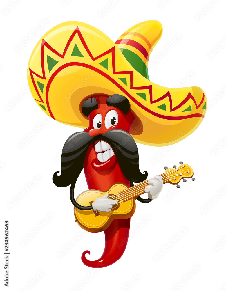 Character for Cinco de Mayo celebration. Red pepper jalapeno