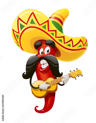 Character for Cinco de Mayo celebration. Red pepper jalapeno