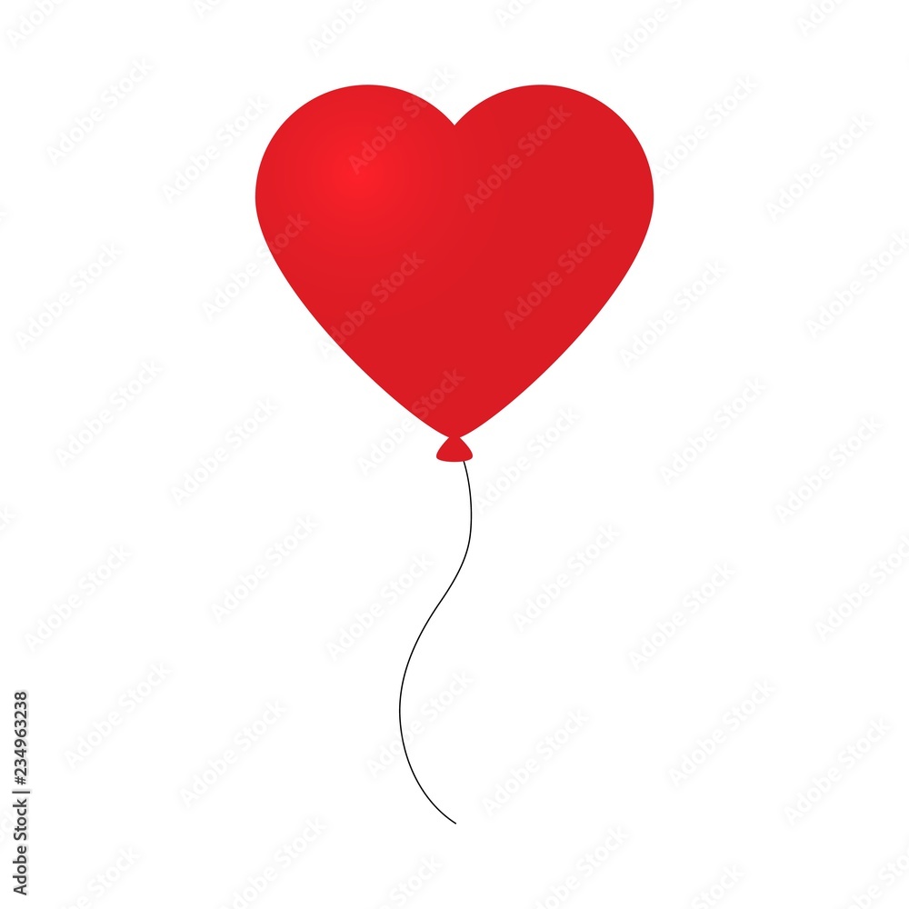 Vector holiday illustration of flying red balloon in form of heart on light background.