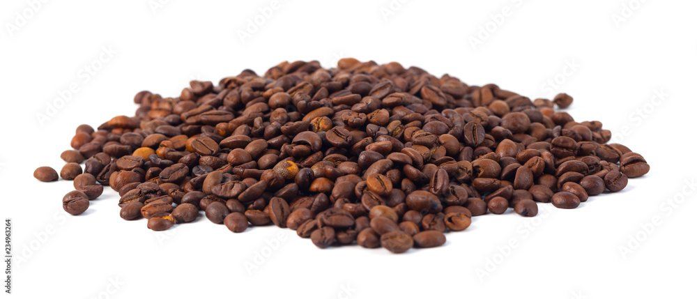 Roasted coffee beans isolated on white background. Three coffee beans Roasted coffee beans isolated on white background. Three coffee beans