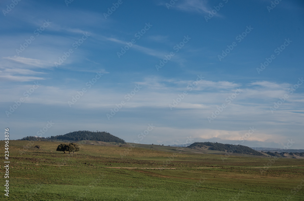 Landscape with highland  meadows and hills in the Middle Atlas, Azrou, Morocco