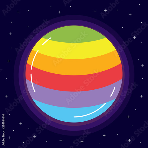the space planet in flowers of an iridescent flag in flat style a vector.  LGBT community symbol.Rainbow gay pride frame.Design element for banners.