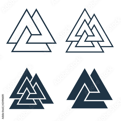 Interwoven triangles, valknut. Vector illustration. Collection of icons on white background.