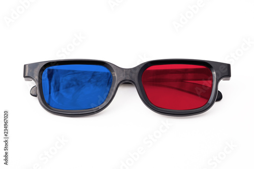  3d glasses isolated on white background, front view. Cinema glasses frontally. glasses view from above.