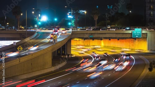 Phoenix AZ I10 Tunnel Traffic Night Timelapse with Streaking Lights from Vehicles Driving through the Arizona Metro Area