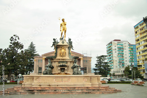 Golden fountain Neptune at Theather square, Batumi Georgia