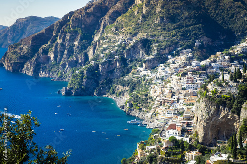 Best resorts of Italy with old colorful villas on the steep slope, Positano.