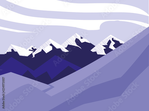 Canvas Print creative landscape with mountains purple