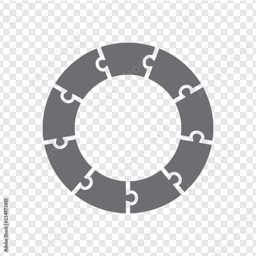 Simple icon circle puzzle in gray. Simple icon circle puzzle of the nine elements on transparent background. Flat design. Vector illustration EPS10.