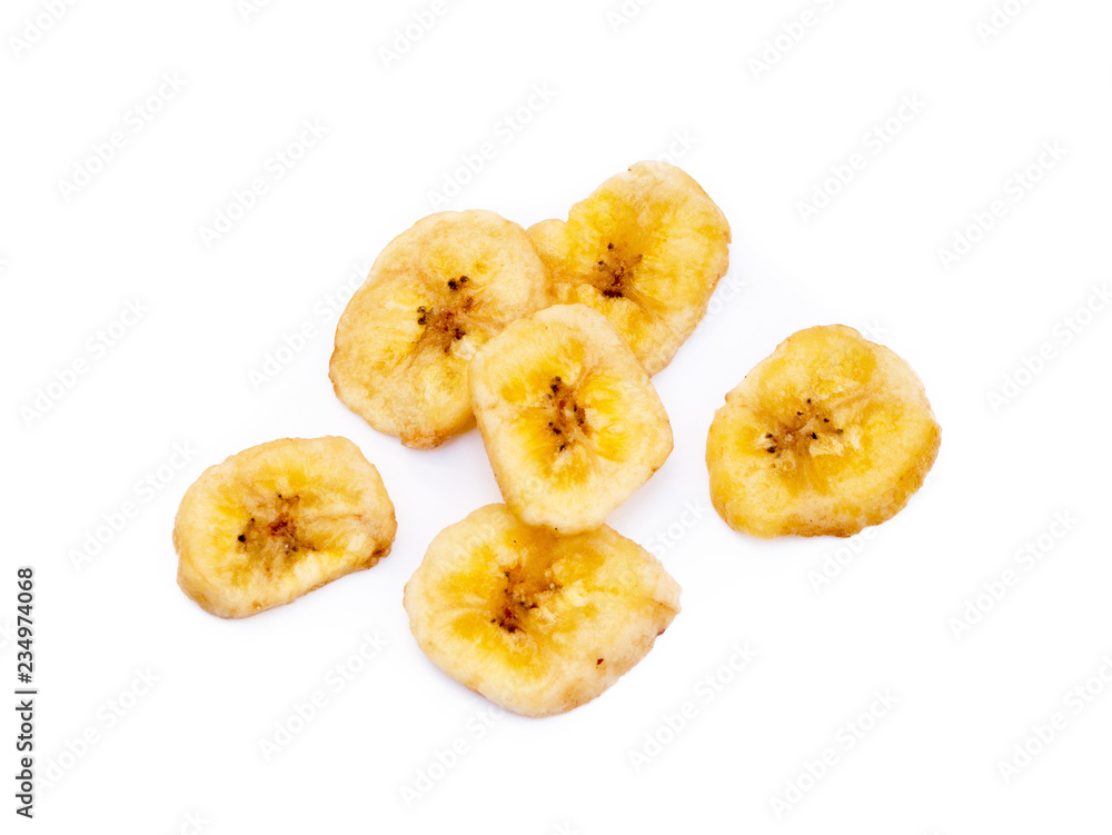 Dried sliced banana isolated on white background Dried sliced banana isolated on white background