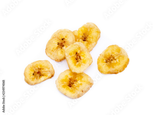 Dried sliced banana isolated on white background