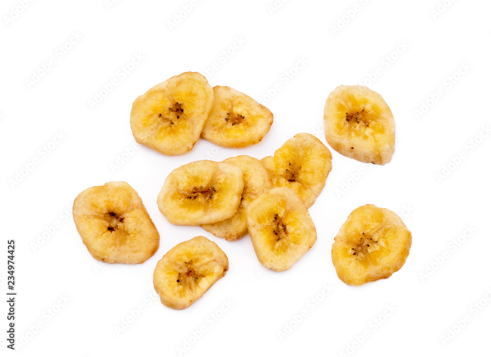 Dried sliced banana isolated on white background