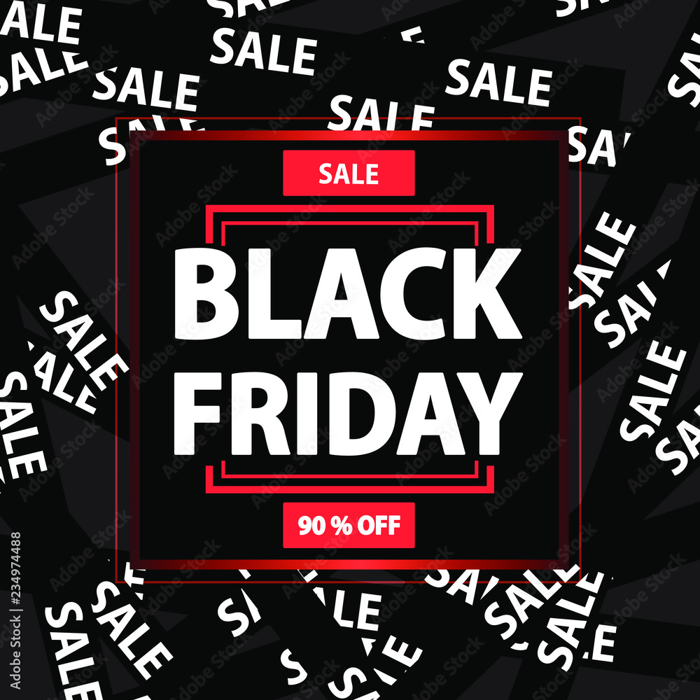 Black Friday banner, vector illustration, background for print, 90% off sale